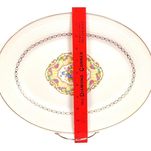 Vintage American Limoges Delight Oval Dinner Platter 22K Gold On Rim - 13.5x10 - Picture 3 of 7
